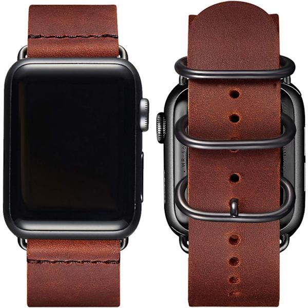 Vintage nahkaiset rannekkeet yhteensopivat Apple Watch -rannekkeen kanssa, aito nahkainen retrohihna yhteensopiva miehille ja naisille iWatch SE -sarjan 7/6/5/4/3/2/1 kanssa Wine Red/Black 42mm 44mm 45mm
