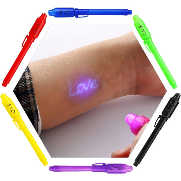 Osynlig bläckpenna Hemlig penna Osynlig skrivpenna med ultraviolettdetektor (6 stycken)