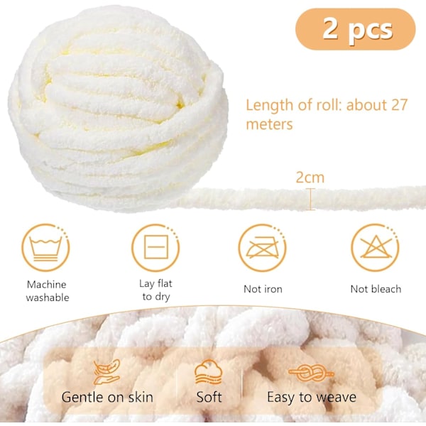 500g (250gx2) Chunky Garnboll ca 54m Chenille Chunky Pälsgarn Mjuk Ull Chunky Garn Mjuk Stickgarn för Virkade Filtar Halsdukar Hattar cream white