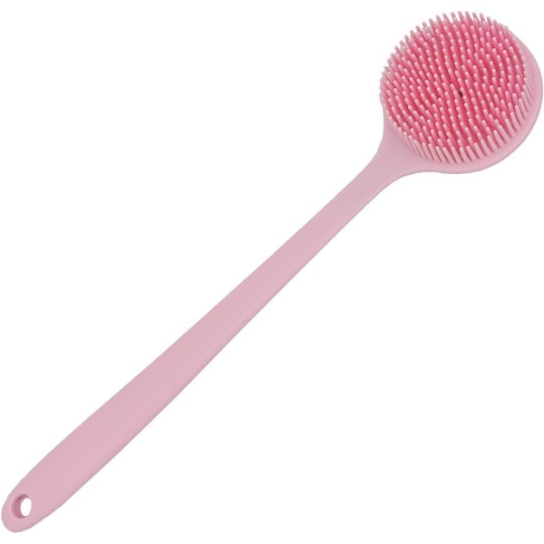 DNC Silicone Back Scrubber for Shower Bath Body Brush with Long Handle, BPA-Free, Hypoallergenic, Eco-Friendly (Pink)