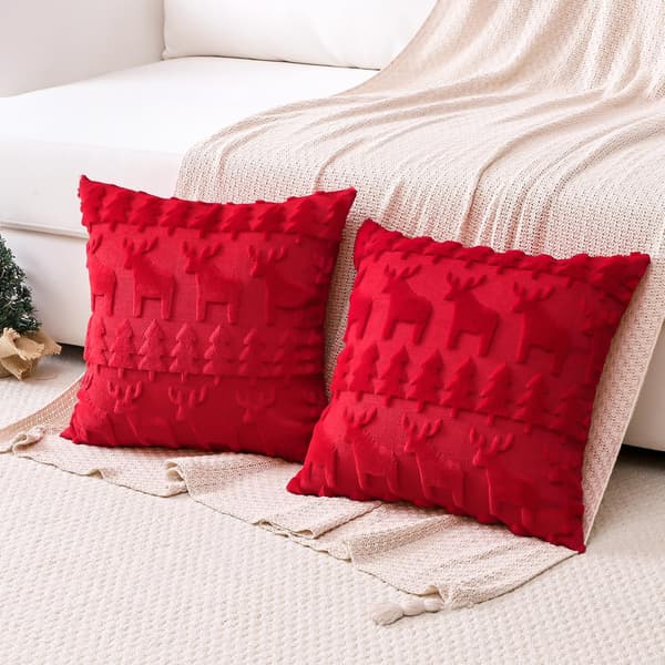 Sæt med 2 Jule-fløjlspudebetræk bløde dekorative pudebetræk til sofa soveværelse kontor stue Jul, 45*45cm Red