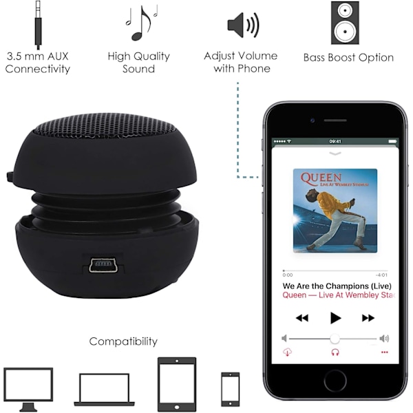 Mini bærbar oppladbar reisehjelpespeaker med kablet hodetelefonkontakt