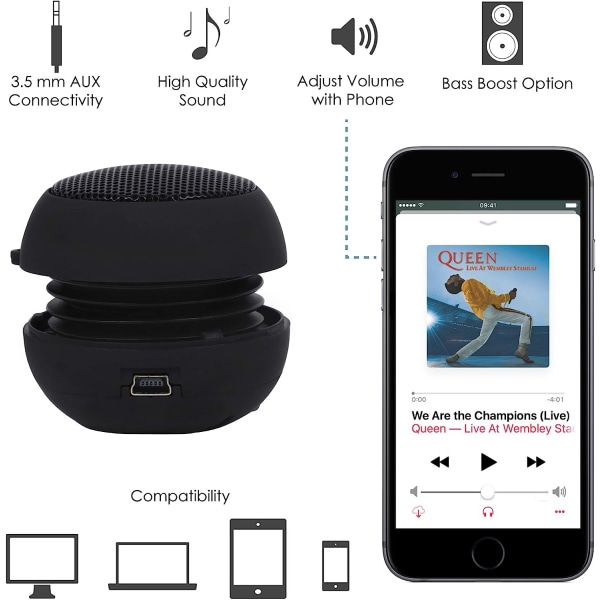 Mini bärbar uppladdningsbar resehjälphögtalare med kabelansluten hörlursuttag