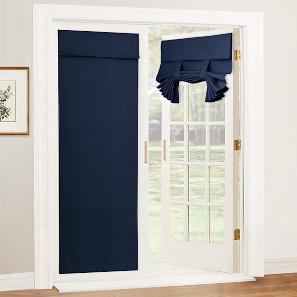 Gardiner for fransk dør, verktøyfri selvklebende vindusgardin termisk isolert personvernblinds, 26X68\", 2 stk