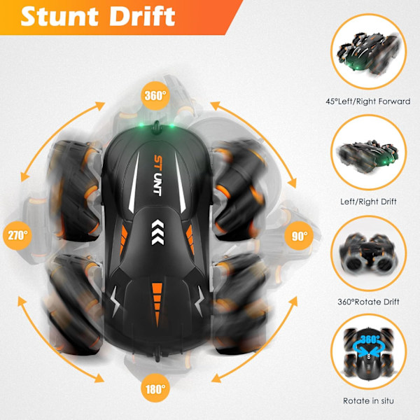 Fjärrstyrda bil leksaker, RC Drift bilar för pojkar flickor i åldern 3 5 4 7 8 12, 40 minuters körtid, 4WD 2,4 GHz RC bilar uppladdningsbara, 360° rotation, 45° drift