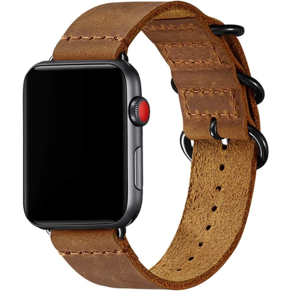 Vintage läderband kompatibelt med Apple Watch-band, äkta läder retro-armband kompatibelt för män och kvinnor iWatch SE Series 7/6/5/4/3/2/1 Light Brown/Black 42mm 44mm 45mm