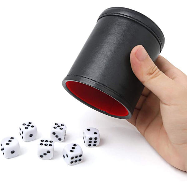 Huopuvuorattu ammattimainen noppakuppi - 6 noppaa Yahtzee-peliin