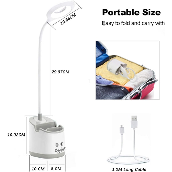 Skrivebordslampe for barn 3 lysmoduser USB oppladbar 1800mAh Li-batteri leselampe med nattlys