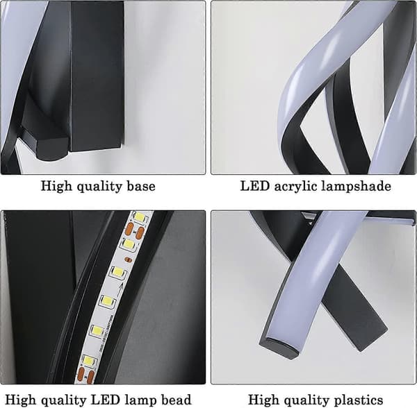 LED Indendørs Væglampe, Moderne 16W Buet Design, 6000K 2000 Lumen Sort