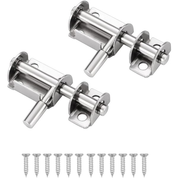 Set med 2 skjutdörrslås, litet dörrlås, låsdörrlås, minilås, skjutande säkerhetsdörr, trädgårdsträdörr, badrum (silver)