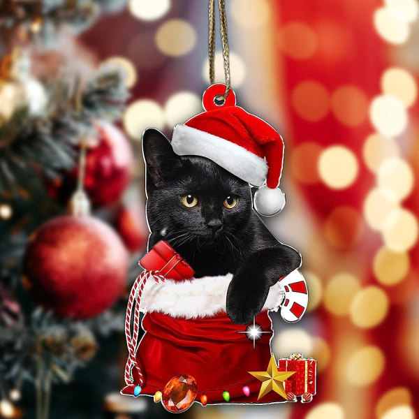 Roliga svarta kattprydnader, 3,1 tums höjd Söt katt juldekoration, juldekorationer, julgransupphängning