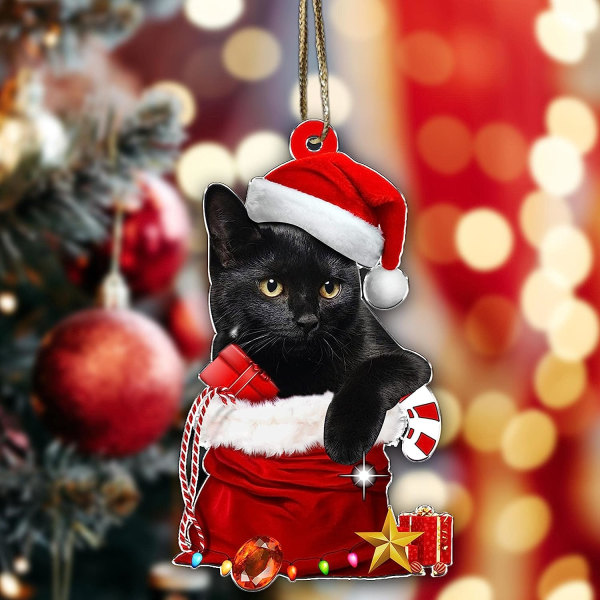 Sjove sorte katte ornamenter, 3,1 tommer højde søde katte juledekoration, julepynt, juletræophæng
