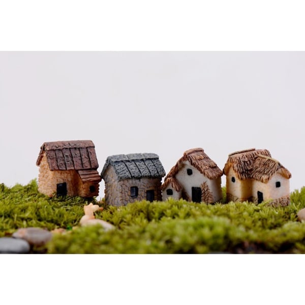 4-pack Miniatyr Trädgårdsskötsel Landskap Miniatyr By Stenhus Miniatyrhus Thatch House Bonsai Trädgårdsdekoration