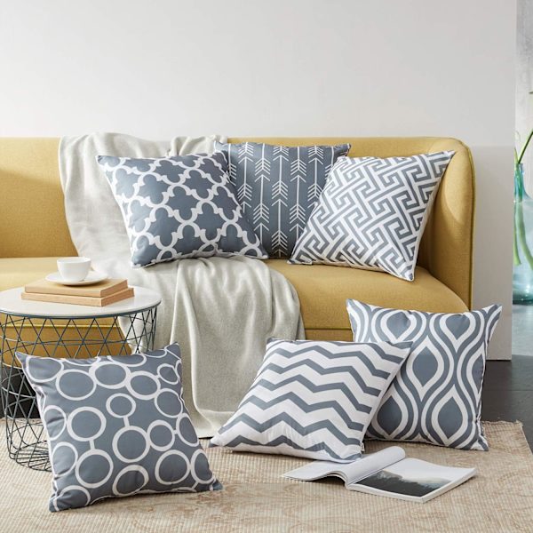 100% Hållbara Canvas Kvadratiska Dekorativa Kuddfodral för Soffa, Set om 6, 18×18 Tum Grey