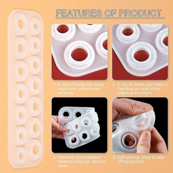 Hartsform i silikon för ringar, hängen och smycken, platt ringform i silikon, icke-klibbig form för harts, godis, smycken m.m.