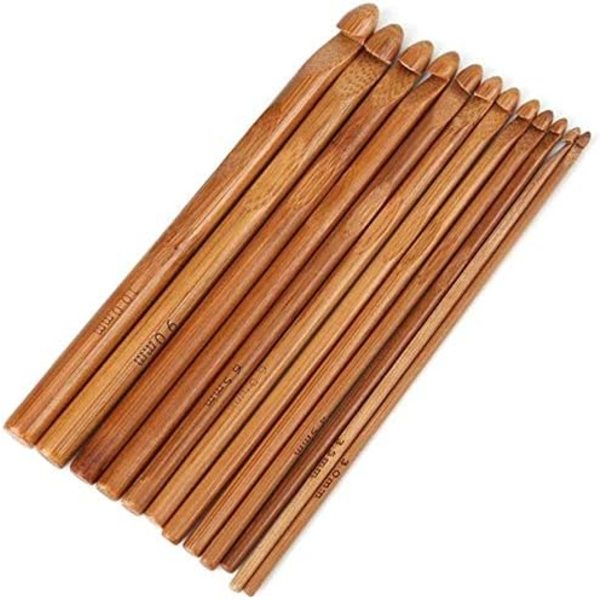 12-delad bambu virknålsset, 3 mm till 10 mm i diameter, stickningsnålar stickningshantverk set, DIY trä stickningsnål kit