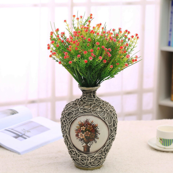 Kunstige Blomster Babysbreath Falsk Buket 6 Bundt Falske Planter Bryllup Brud Buket Udendørs Hjemmekontor (rød)