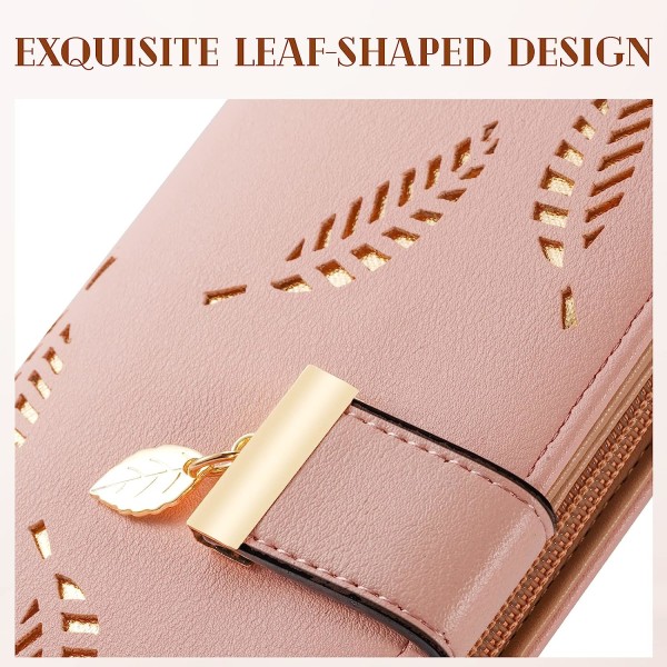 Söt och söt choklad dam lång blad dubbelvikt plånbok läder korthållare plånbok dragkedja spänne elegant clutch pengar