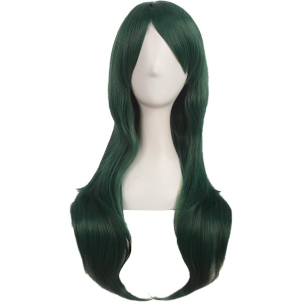 28 tuuman / 70 cm naisten sivuhiukset pitkät kiharat hiukset Cosplay-peruukki naisille tytölle Pine Green 28"