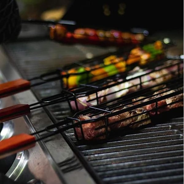 Grillkurv 4 stk Non-stick Kabob Grillkurver med Håndtak BBQ Smoker Rotisserie Kurv
