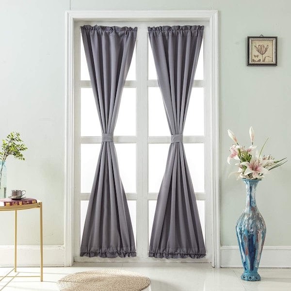 Fransk Dörrgardin Enfärgad Fransk Dörrgardinpanel Mörkläggningsgardiner för Vardagsrum Kök Sovrum Matsal, 1 Panel (Grå, 64 * 102cm) 64*102cm