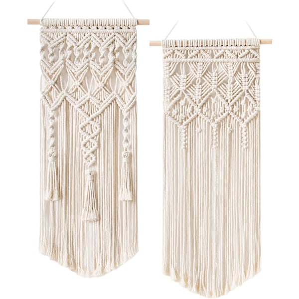 2 st Macrame vävd väggbonad Boho Chic Bohemian Home Geometric Art Decor, 70cm (L) x 33cm (B)