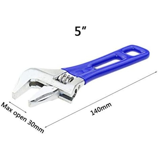 Tool 140mm Adjustable Wrench, Lightweight, Compact, Flexible, Wide Jaw, Short Hand Tool (Jaw Capacity: 30mm)