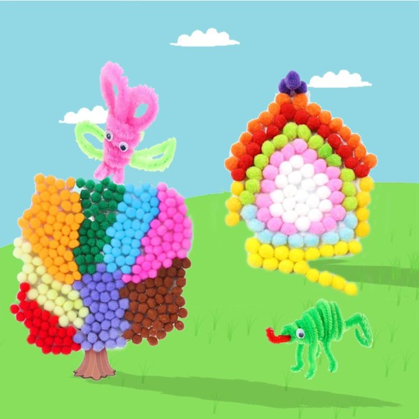 500 st Chenille Pompoms Wiggle Googly Eyes Konstgjorda Wiggle Eyes Hantverk Dekorationer (Slumpmässiga färger)