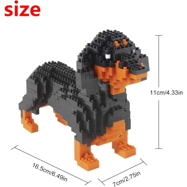 Mikro Byggeklodser Mini Kæledyrs Byggelegetøj Klodser til børn Dachshund 6 x 3 x 4 inches