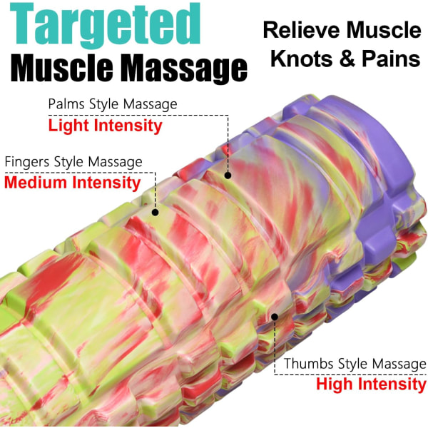 Foam Roller, 13 tuuman lihastela syväkudosten lihashierontaan ja palautumiseen, monivärinen vaahtotela selkään, vartaloon ja jalkoihin, violetti-punainen