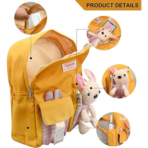 Kawaii Ryggsäck med kanintillbehör Japansk ryggsäck med stor kapacitet Kawaii Multi Pocket Ryggsäck Söt Kawaii Canvas Skolväska Student Bokväskor