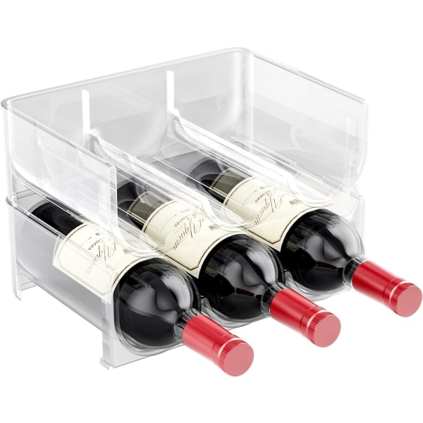 2-pack flaskhållare, stapelbar flaskhållare i plast för 6 flaskor vin eller andra drycker