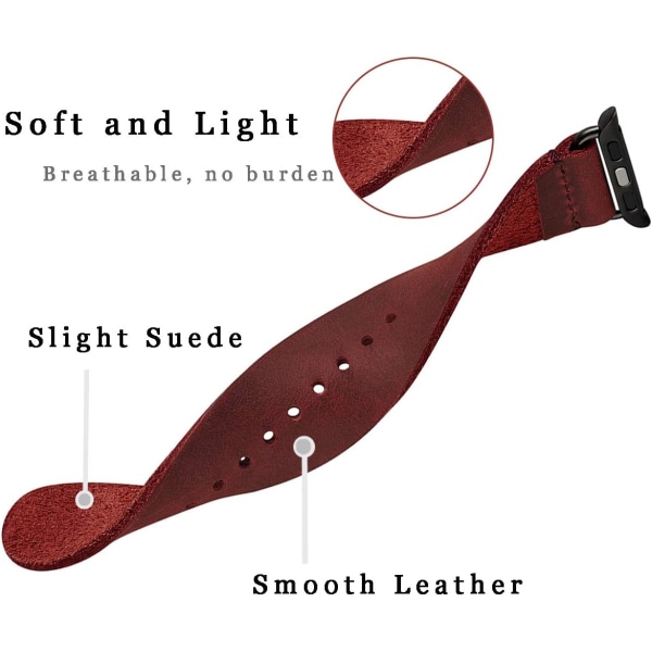 Vintage nahkaiset rannekkeet yhteensopivat Apple Watch -rannekkeen kanssa, aito nahkainen retrohihna yhteensopiva miehille ja naisille iWatch SE -sarjan 7/6/5/4/3/2/1 kanssa Wine Red/Black 42mm 44mm 45mm