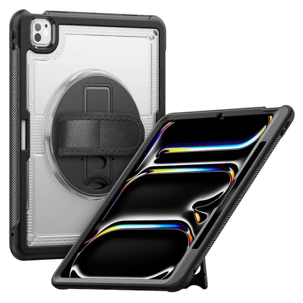 Fodral för iPad Pro 13 (2024) M4 med Ställ PC+TPE Tablettskydd med Handrem och Axelrem