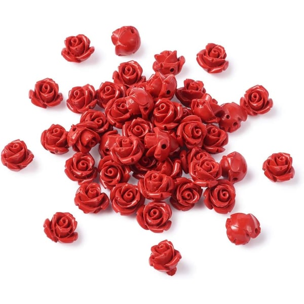 50 st Röd ros Cinnoberpärlor Detalj snidade blomdistanspärlor 12 mm rosenblad Länk Berlocker pärlor för alla hjärtans dag smyckenstillverkning dekoration