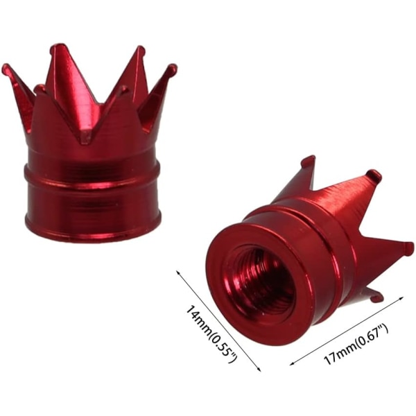 4 st däckventilskaftlock Crown Universal Car Tire Valve Caps Aluminiumlegering Dammtät bilhjulskåpa för bilar cyklar lastbilar motorcyklar (röd)