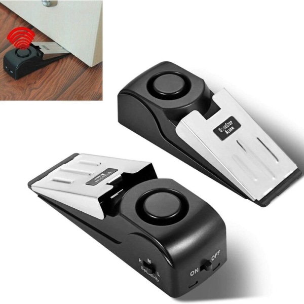 Mini trådlöst dörrstopplarm, 2-pack kildörrstoppsblockerande säkerhetssystem med 120dB siren