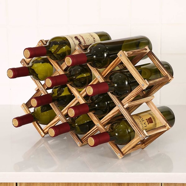 Trä Vinförvaringsställ Bänkskiva, 10 flaskor Trähopfällbara staplingsbara ställ, hållare för vinflaskställ