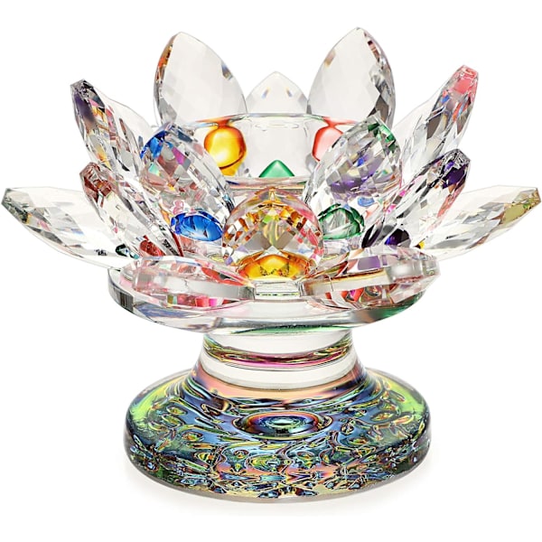 4,5\" Färgglad Kristall Lotus Blomma Tealight Ljusstake - Regnbågsfärgad Glas Ljusstake Ljusstake
