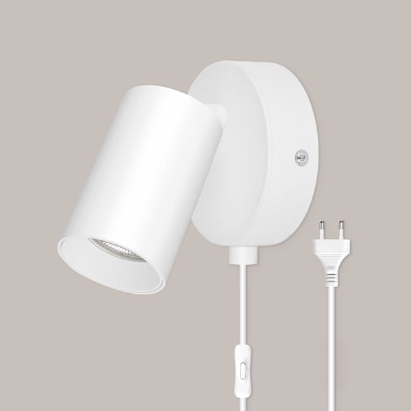 LED Vægslampe Sort - GU10 Vægskænke med Kabelprop og Afbryder Industriel Vægslampe Justerbar, til Soveværelse Gang (Uden Pærer) Blanco