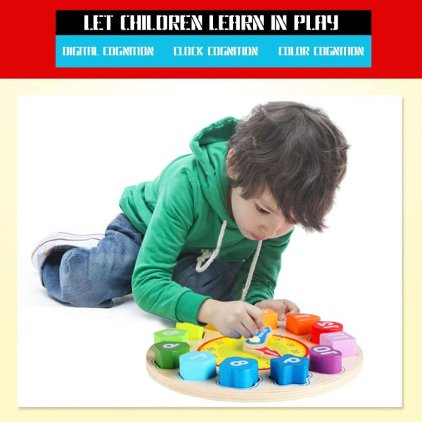 Barns klocka lärande Montessori läromedel trä tid digital väckarklocka pedagogiska leksaker form och färg klassificering klocka undervisning