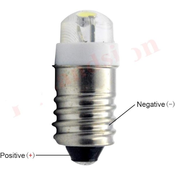 E10 LED-pære DC 3V 0,5W 6000K Hvid 200LM LED-pære til lommelygte, negativ jord (pakke med 1)