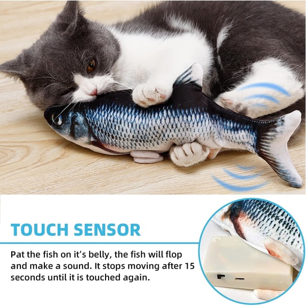 Inomhuskattleksaker, USB fiskar med mjuk tallrik, katt- och hundleksaker interaktiva kattleksaker och kattmyntapåsar, realistiska katter och kattungar som rör sig fiskar