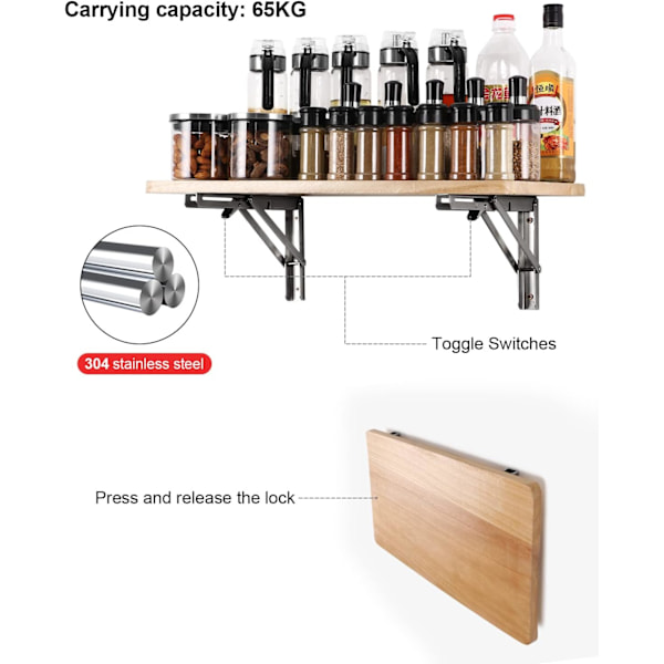 Folding Bracket 350mm, 2stk Rustfritt Stål Folding Console Bracket, Folding Rack Bracket Belastning, Heavy Duty Retractable Folding