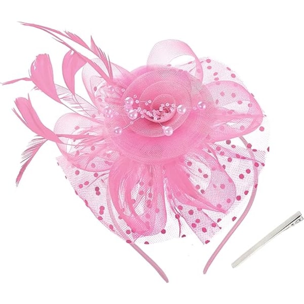 Fascinatorer for kvinner til teselskap, teselskapshatt for kvinner til kirkebryllup, cocktail, rosa