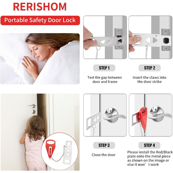 Bärbar dörrlås 2-pack Extra lås för hem, hotell och lägenhet