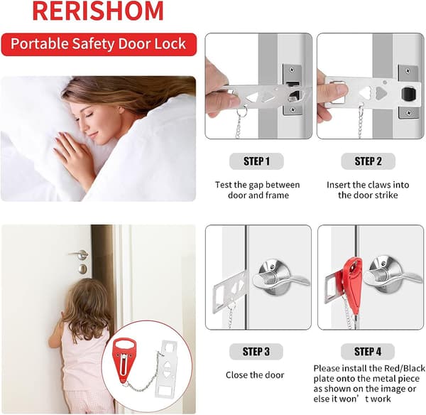 Bærbar dørstopper 2-pakning Ekstra låser for hjem, hotell og leilighet