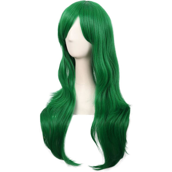 28 tum/70 cm Kvinnor Sido Lugg Långt Lockigt Hår Cosplay Peruk för kvinnor flicka Grass Green 28"