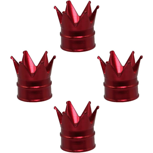 4 st däckventilskaftlock Crown Universal Car Tire Valve Caps Aluminiumlegering Dammtät bilhjulskåpa för bilar cyklar lastbilar motorcyklar (röd)