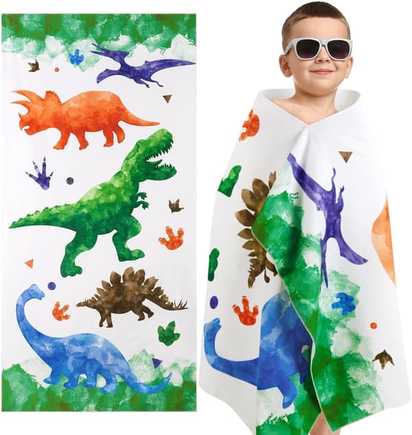 Dinosaur Mikrofiber Badehåndklæde til Børn, 76 x 150 cm Badehåndklæde | Hurtigtørrende Sandfrit Poolhåndklæde til Drenge Super Absorberende Bad Pool Camping Ferie
